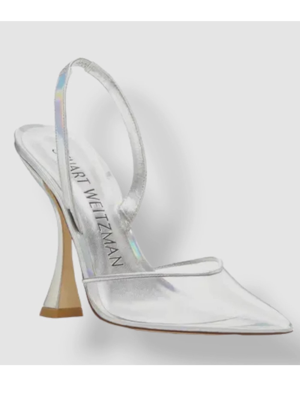 STUART WEITZMAN Xcurve Slingback Iridescent Silver & Clear Pointed Toe Pumps 9